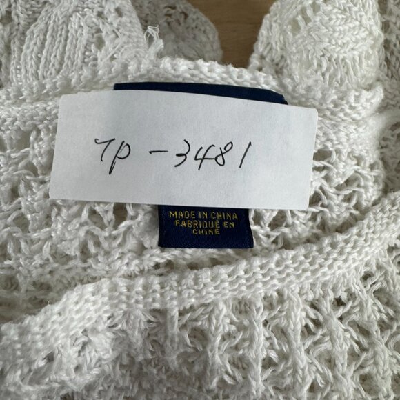Polo Ralph Lauren Cropped Boxy Top Medium White‎ Linen Fringe Crochet TP-3481 - Picture 2 of 11